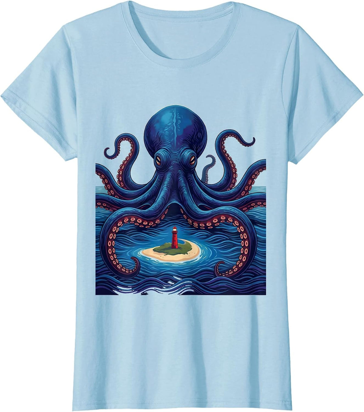 Kraken Ukiyo-e Octopus Lover Sea Monster Vintage Art T-Shirt - Baby Blue