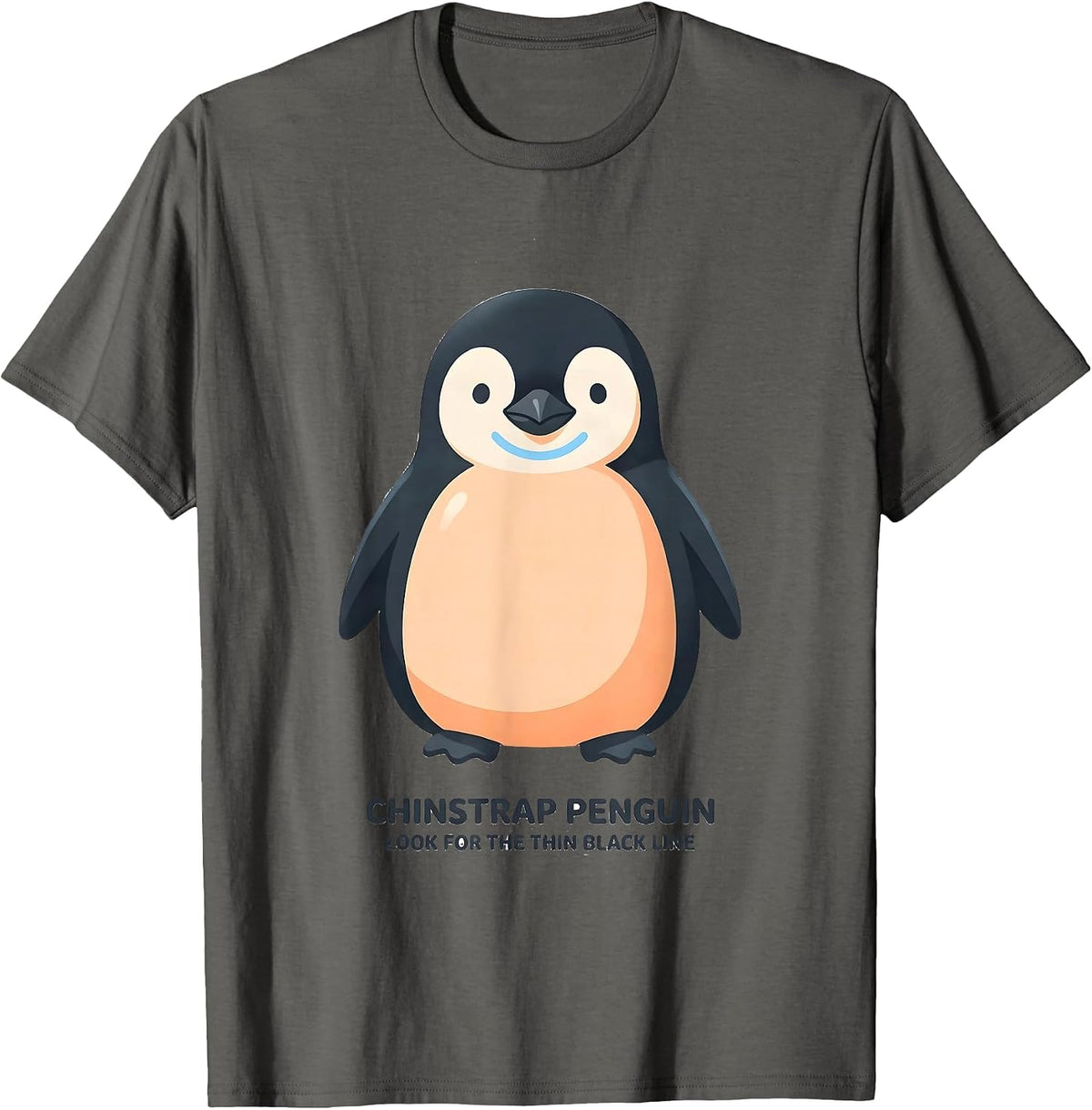 Men's Chinstrap Penguin: Look For The Thin Black Line Cute T-Shirt - Asphalt Grey
