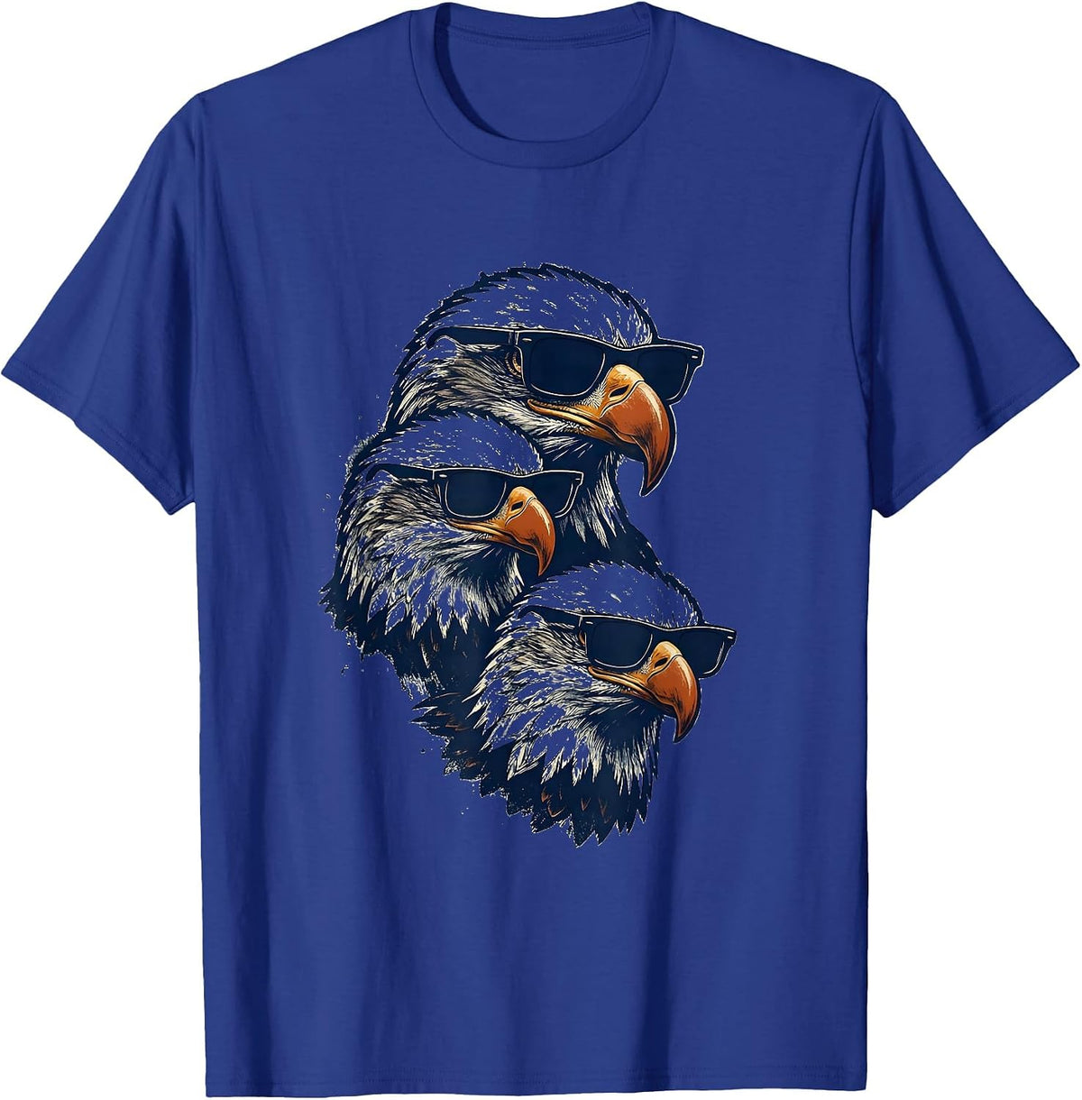 Bald Eagle Sunglasses Rubber Stamp Novelty Humor T-Shirt - Royal Blue