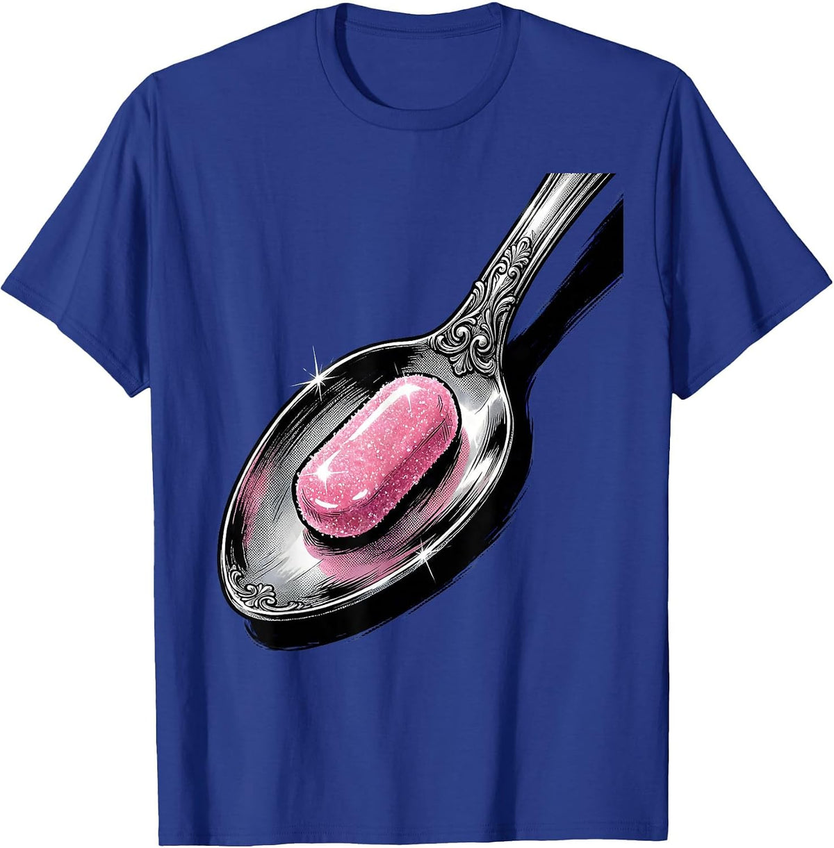 Men's White Lies Sugar-Coated Pill Ornate Spoon Design T-Shirt - Royal Blue