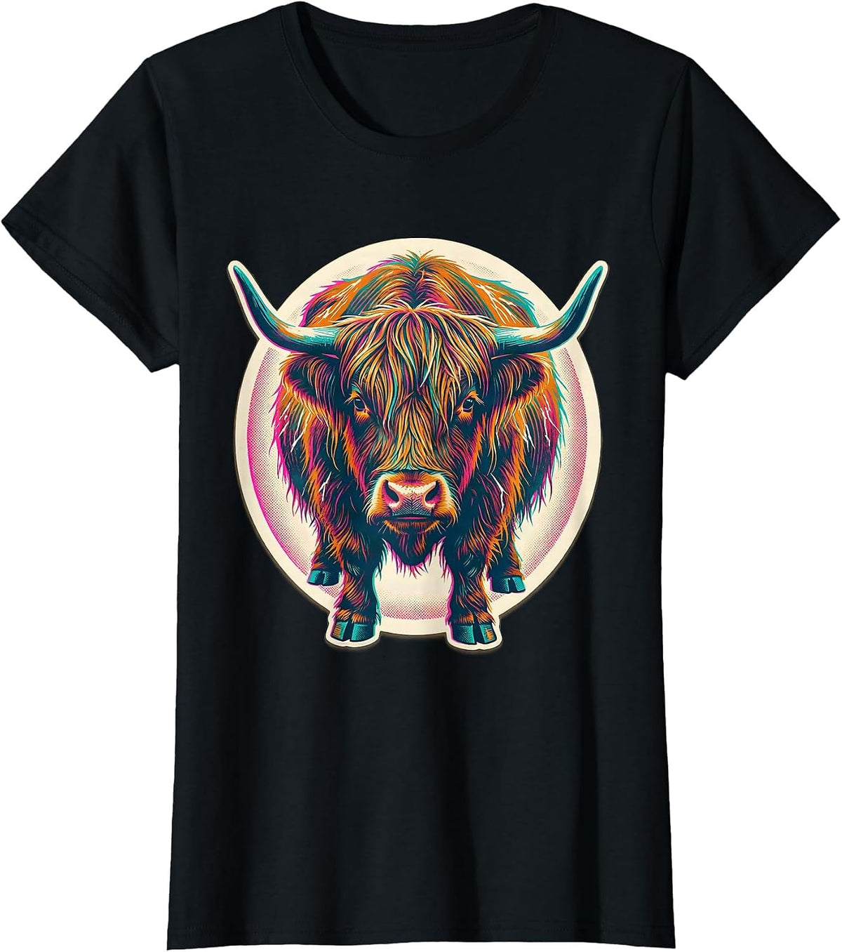 Women's Sealed Highland Cow Badge Funny Farm Animal Lover Humor T-Shirt - Black