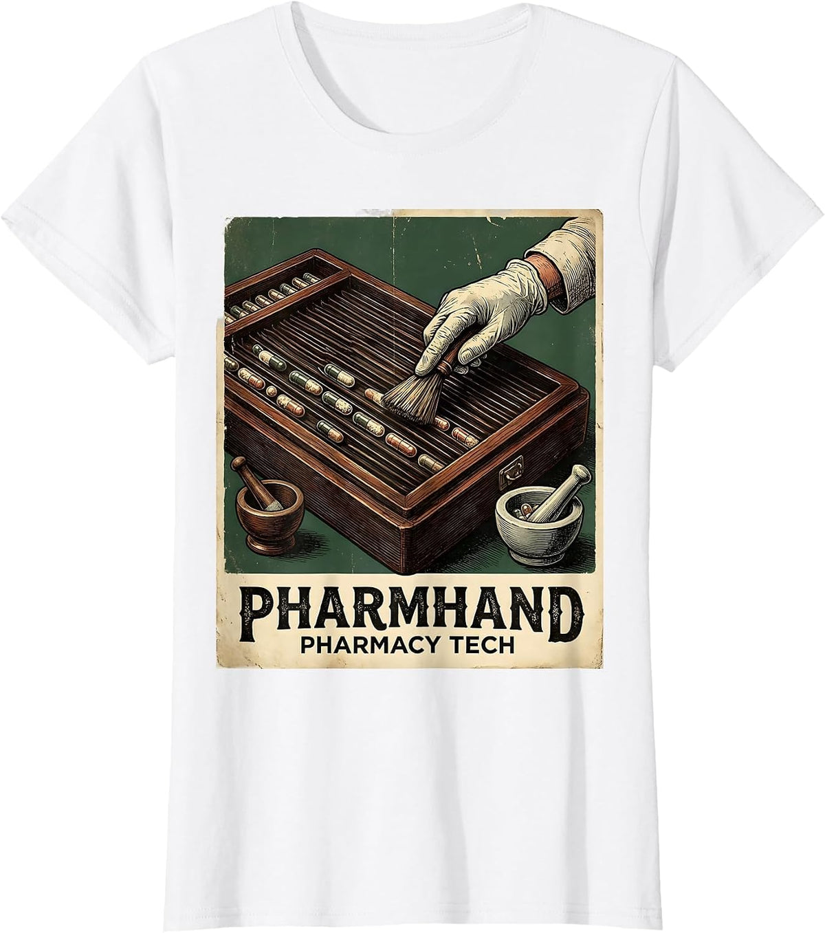 Pharmhand Pharmacy Tech Vintage Funny Pharmacy Technician T-Shirt - White