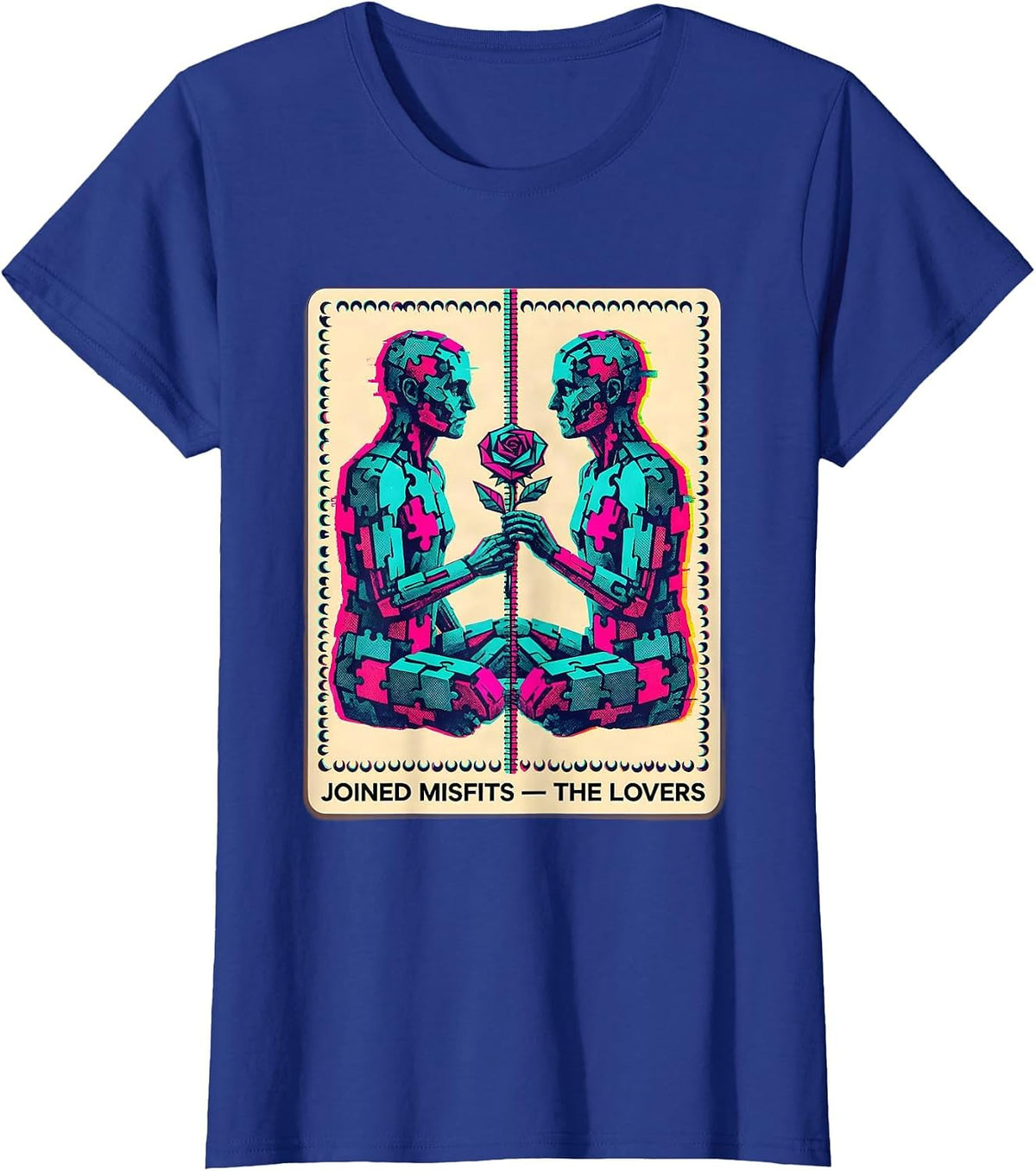 Women's Joined Misfits The Lovers Risograph Spooky Romance Halloween T-Shirt - Royal Blue