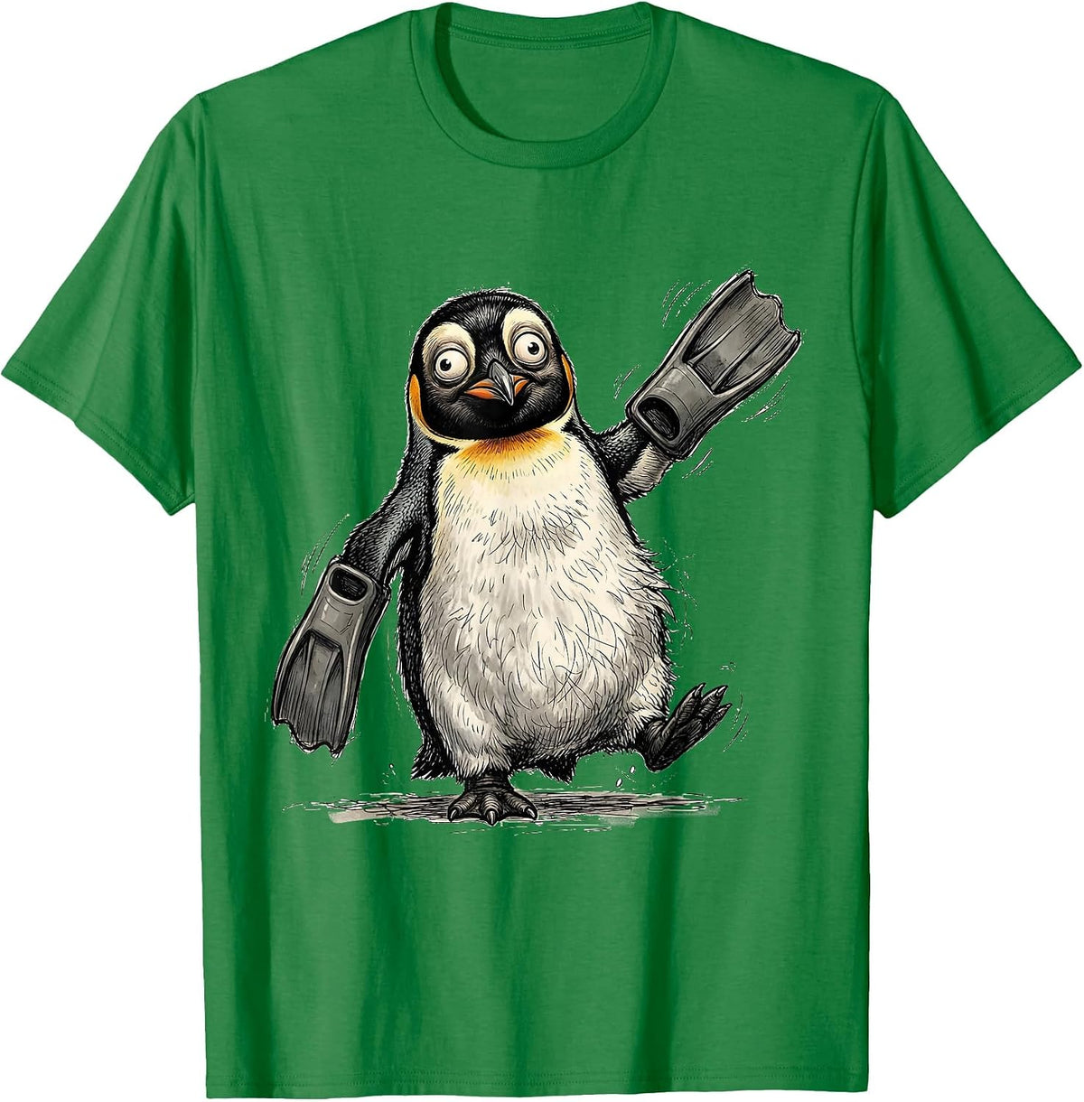 Men's Derpy Penguin with Flippers on Wings T-Shirt - Kelly Green