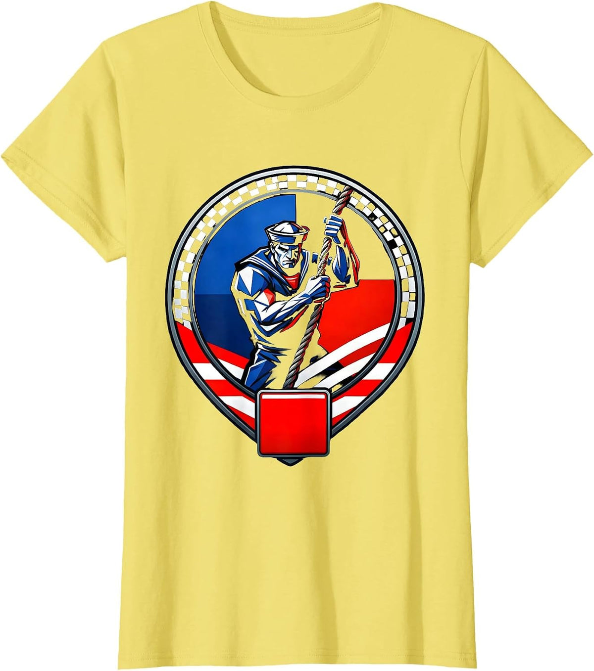 Muscular Sailor Climbing Ship Rope Rigging T-Shirt - Lemon Yellow
