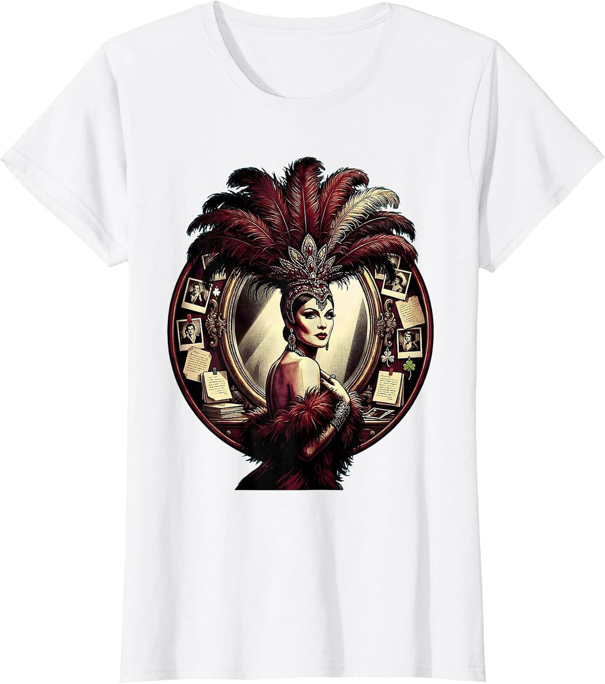 Women's Showgirl Backstage Mirror Illustration Graphic T-Shirt - White