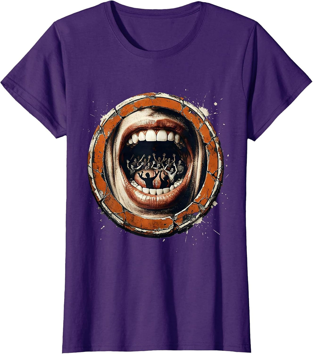 Women's Open Mouth Tiny People Talking Graphic Tee T-Shirt - Purple