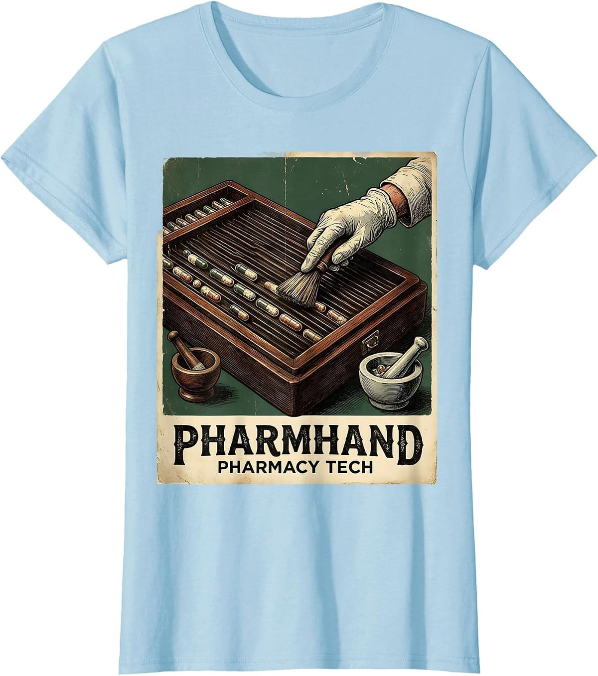 Pharmhand Pharmacy Tech Vintage Funny Pharmacy Technician T-Shirt - Baby Blue