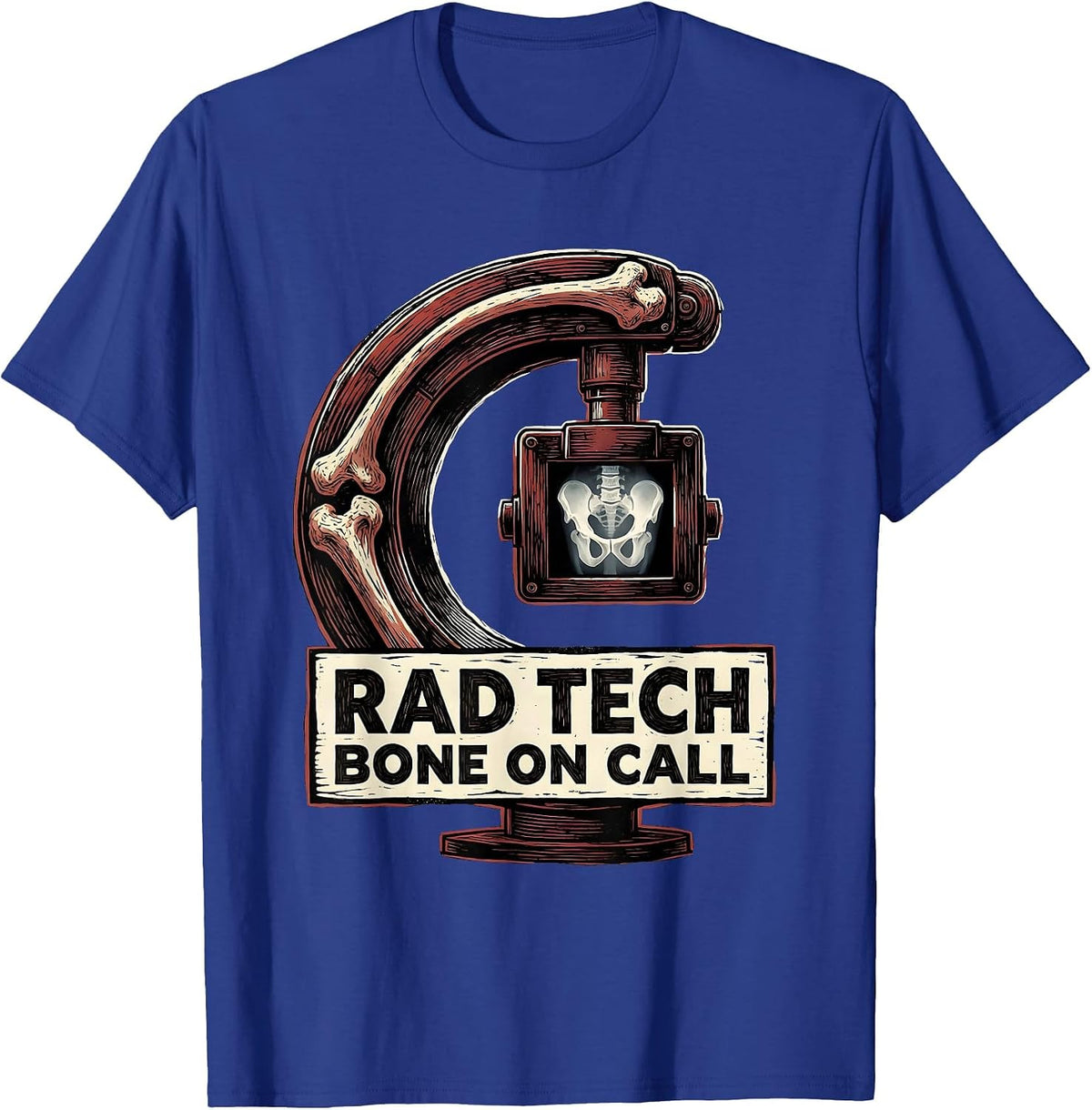 Men's Rad Tech Bone On Call Linocut Radiology Technician Humor T-Shirt - Royal Blue
