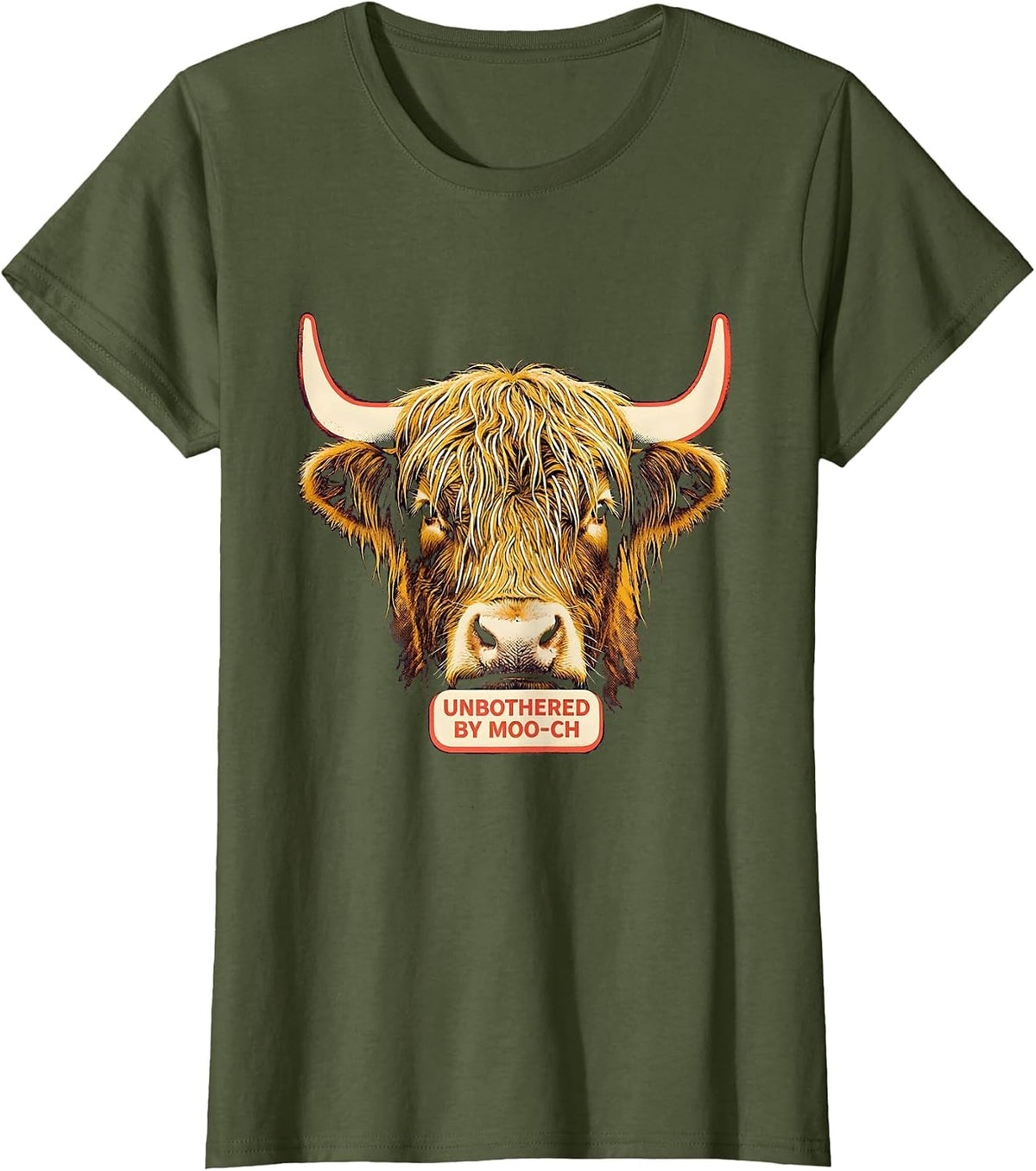 Women's Unbothered By Moo-ch Funny Highland Cow Floral Humor T-Shirt - Olive Green