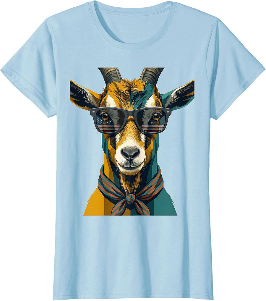 Women's Goat Sunglasses Midcentury Modern Animal Humor T-Shirt - Baby Blue