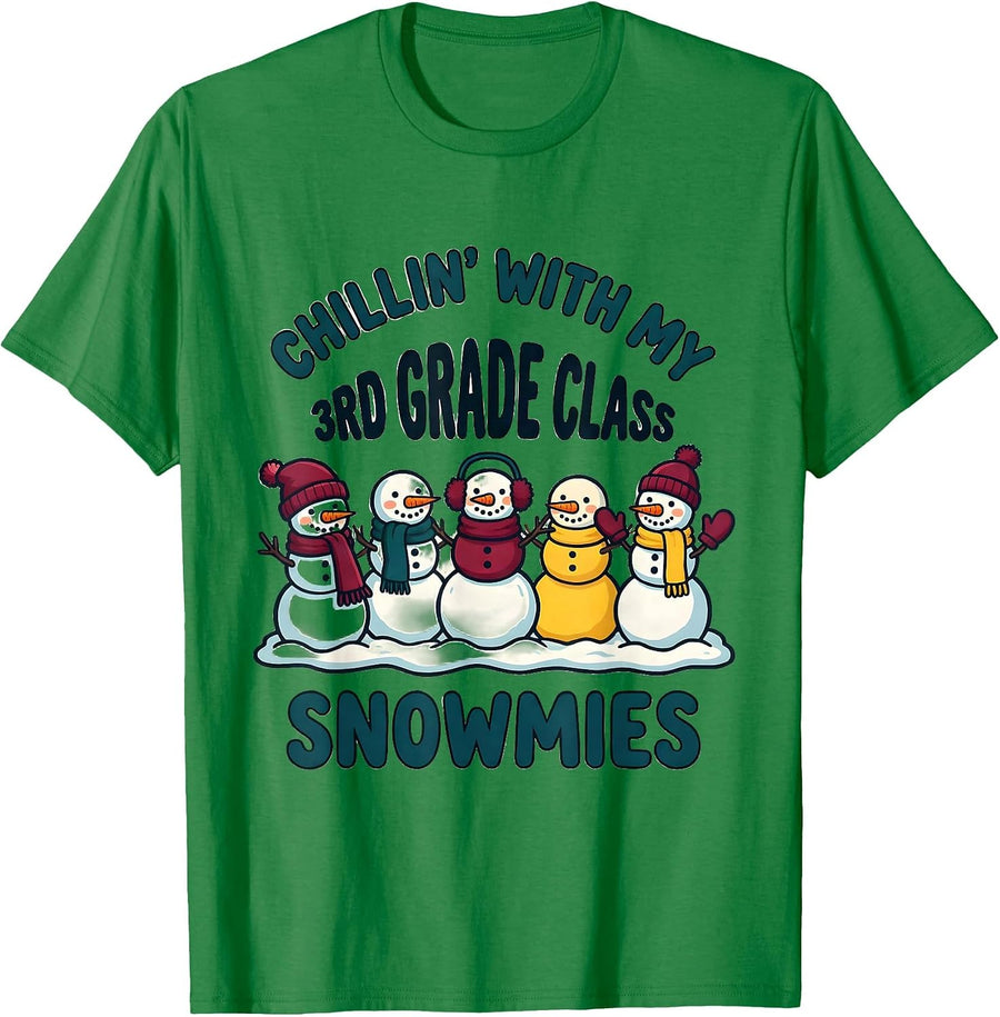 Men's Chillin' With My 3rd Grade Class Snowmies Teacher T-Shirt - Kelly Green