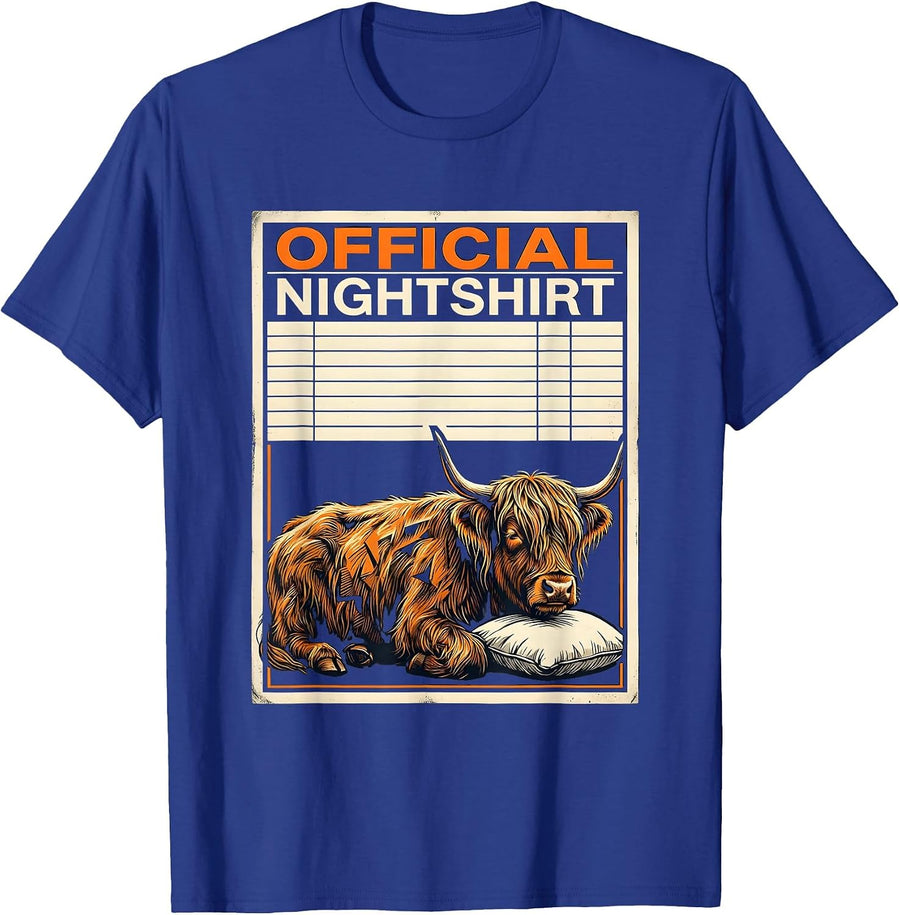 Official Nightshirt Funny Highland Cow Pajama Gift T-Shirt - Royal Blue