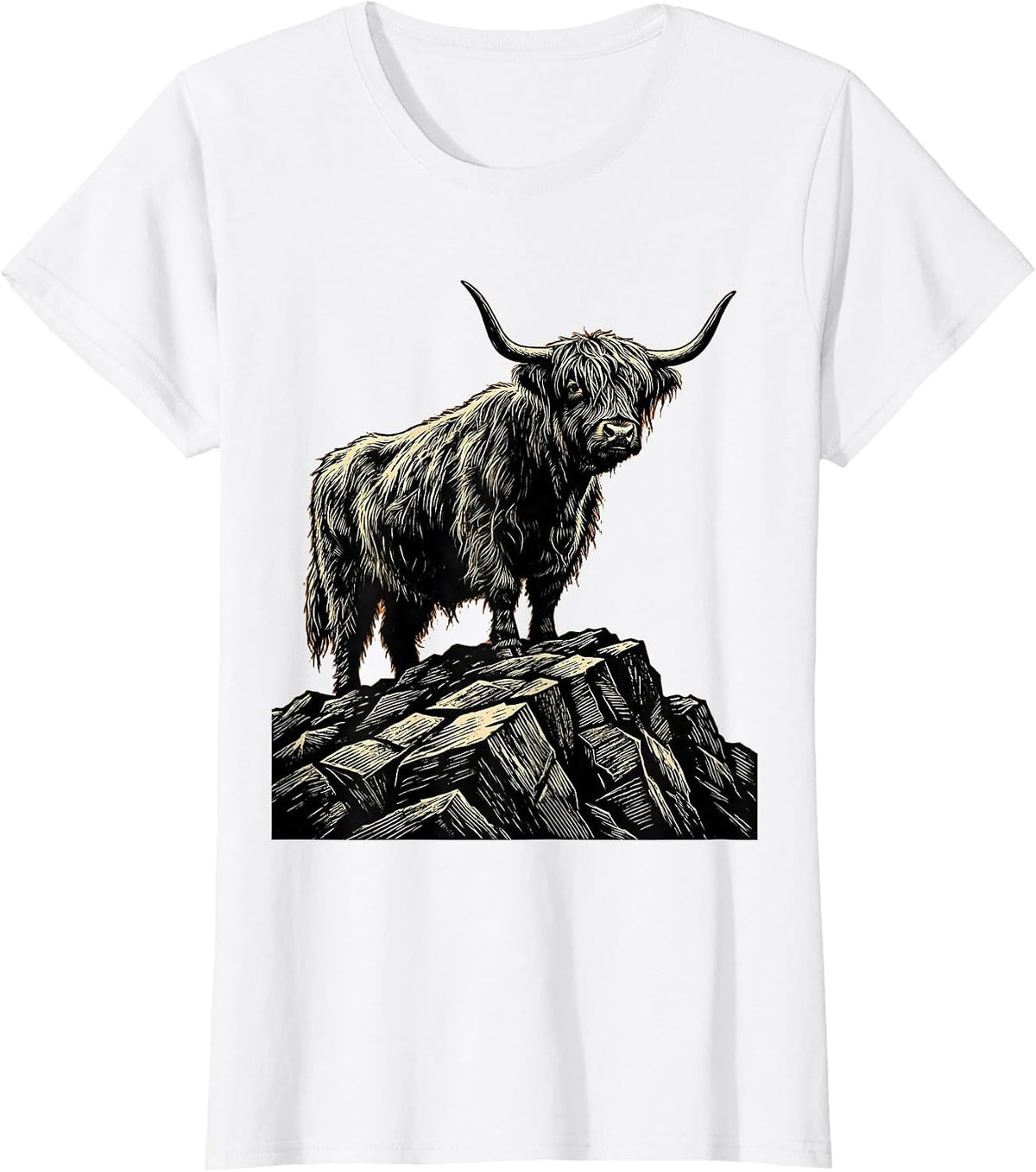 Highland Cow Mountain Peak Graphic T-Shirt - White