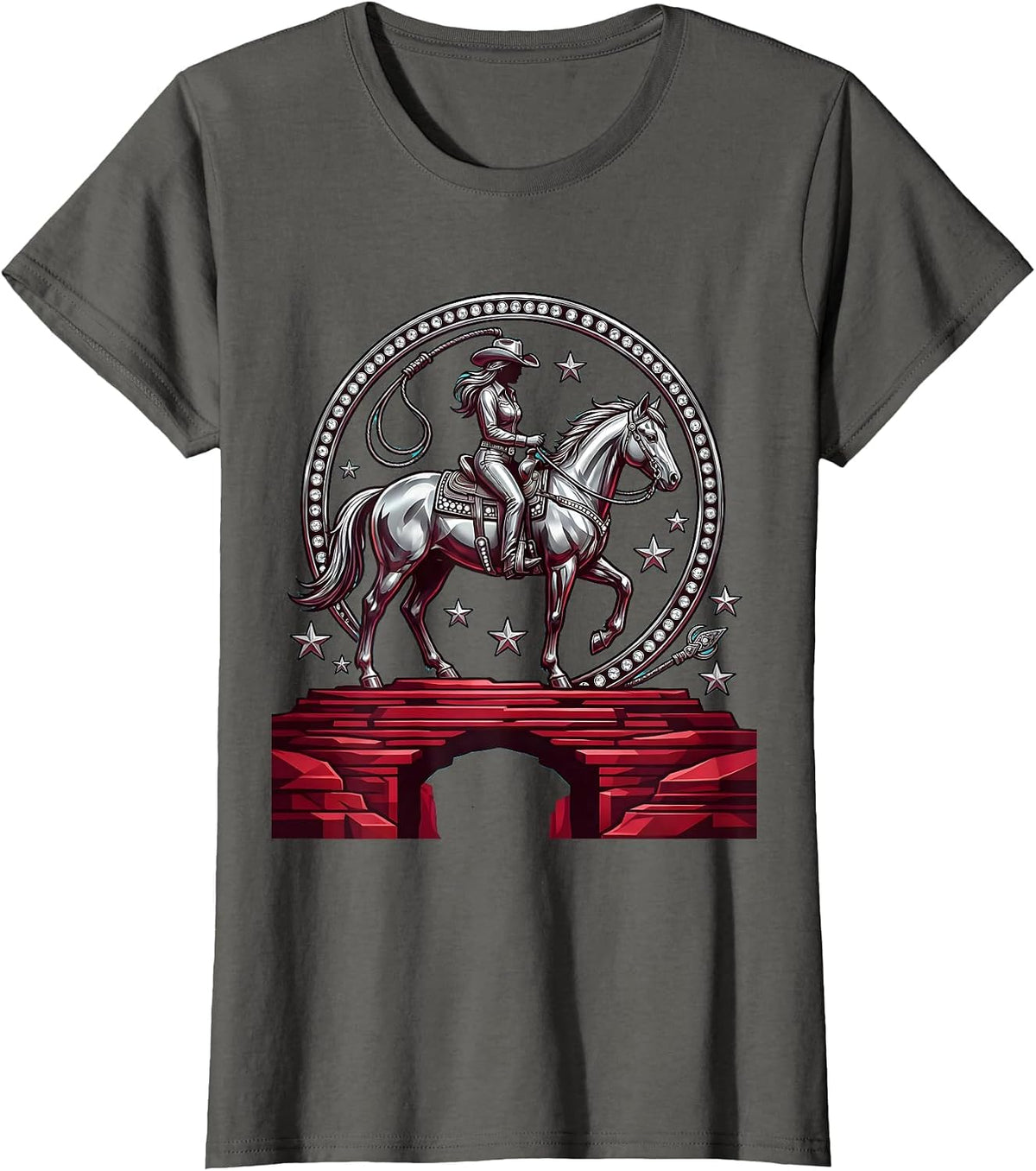 Women's Lone Rider Canyon Cowboy Graphic Tee T-Shirt - Asphalt Grey