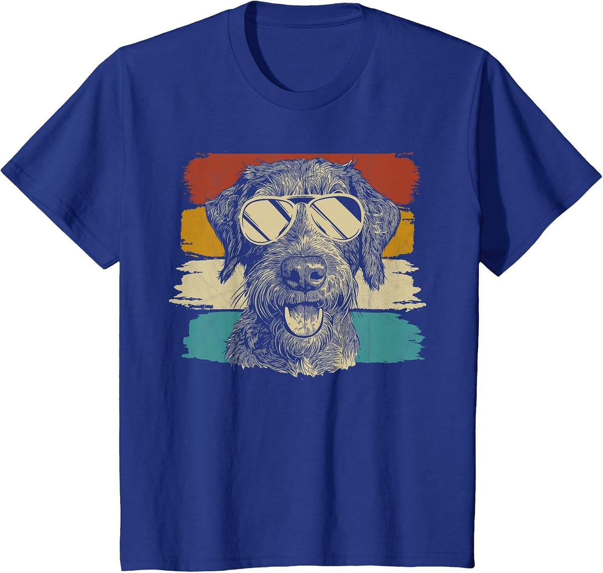 German Wirehaired Pointer with Sunglasses Retro T-Shirt - Royal Blue