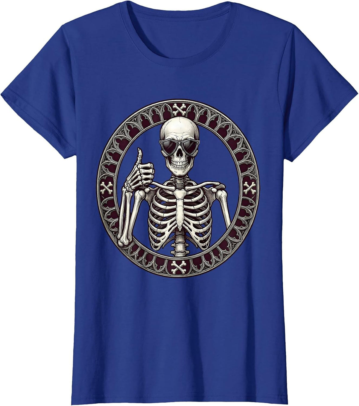 Women's Never Better Skeleton Thumbs Up Sunglasses T-Shirt - Royal Blue