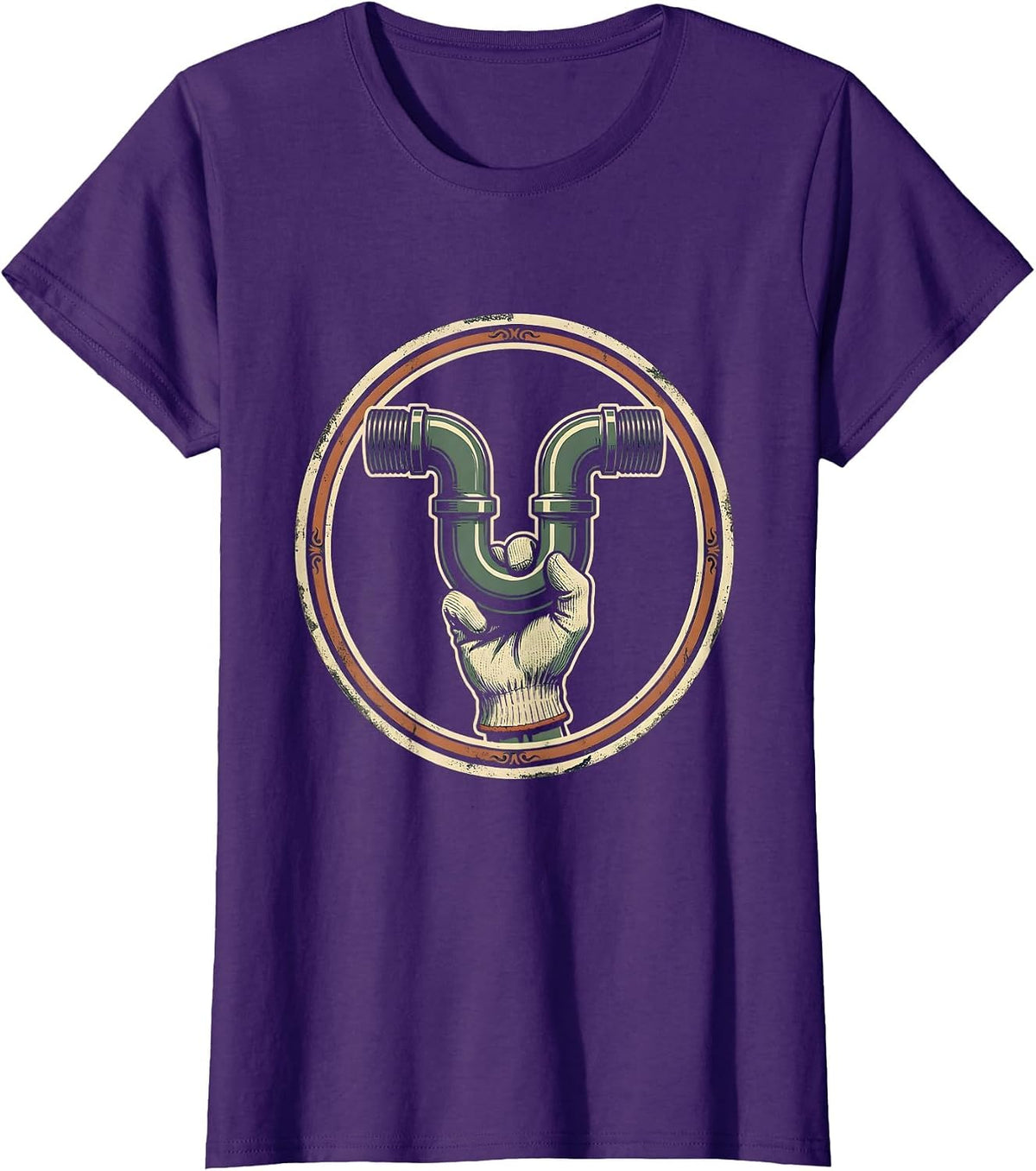 Women's Sealed Trap Badge Vintage Plumber Pipefitter Humor T-Shirt - Purple