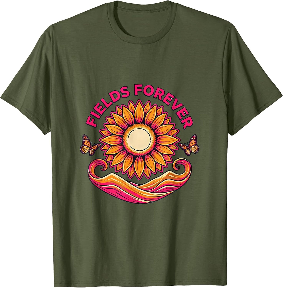 Men's Fields Forever Scenic Nature Graphic Design T-Shirt - Olive Green