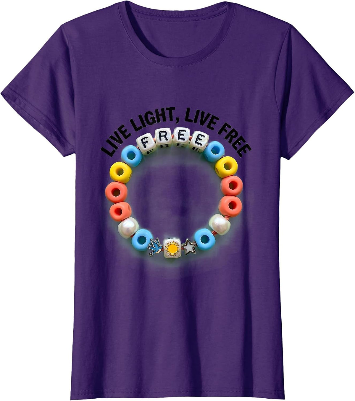 Live Light Live Free Inspirational Design T-Shirt - Purple
