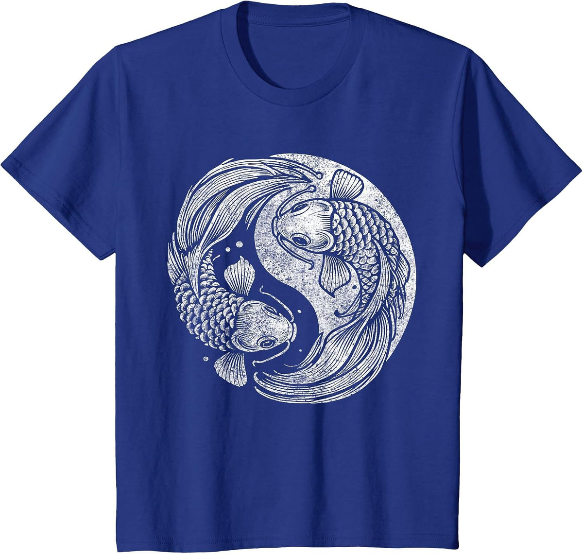Yin and Yang Retro Japanese Koi Fish T-Shirt - Royal Blue