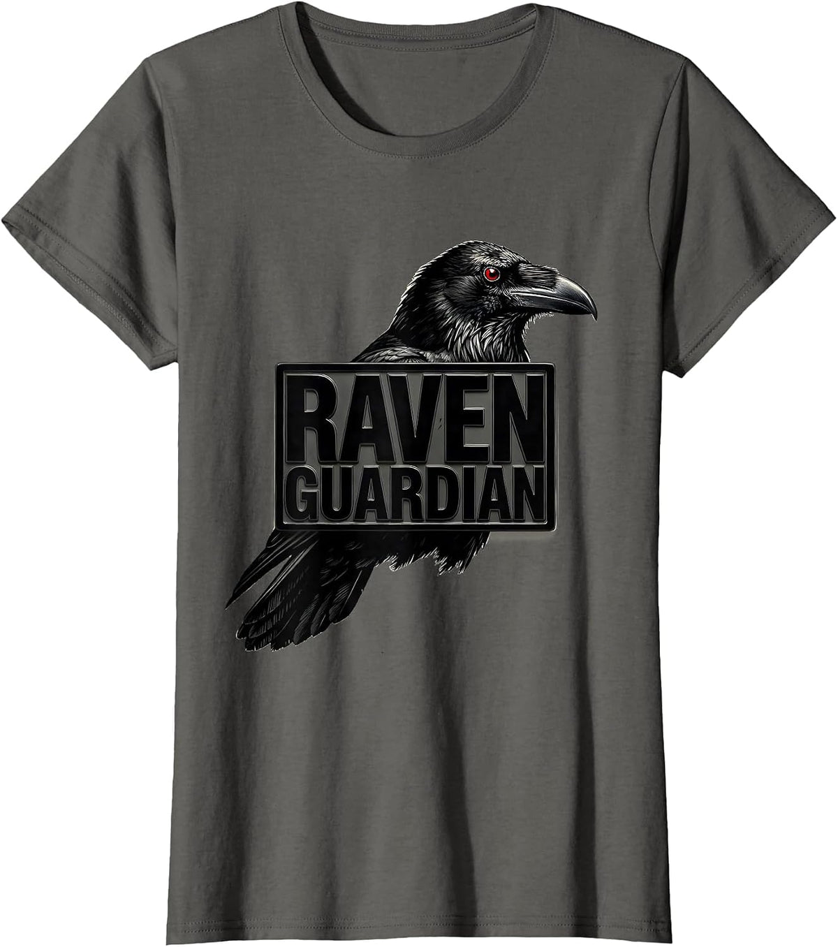 Women's Raven Guardian Gothic Nature Bird Lover Dark Whimsical Art T-Shirt - Asphalt Grey