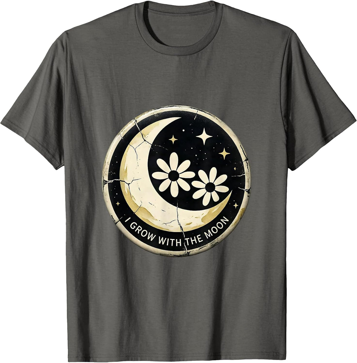 I Grow With The Moon Boho Celestial Moon Phase Botanical T-Shirt - Asphalt Grey
