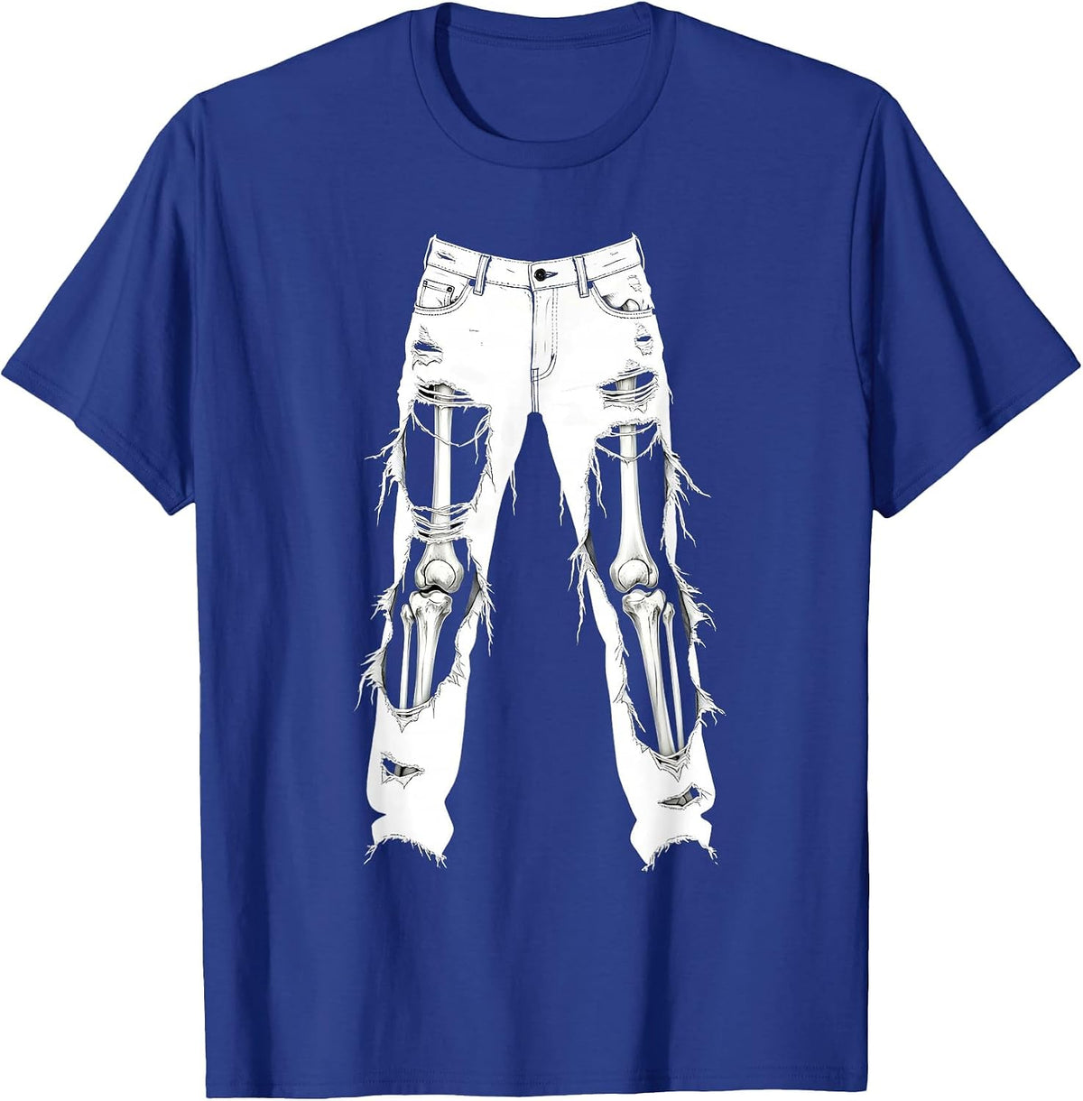 Grunge Ripped Jeans Exposed Bones Illustration T-Shirt - Royal Blue