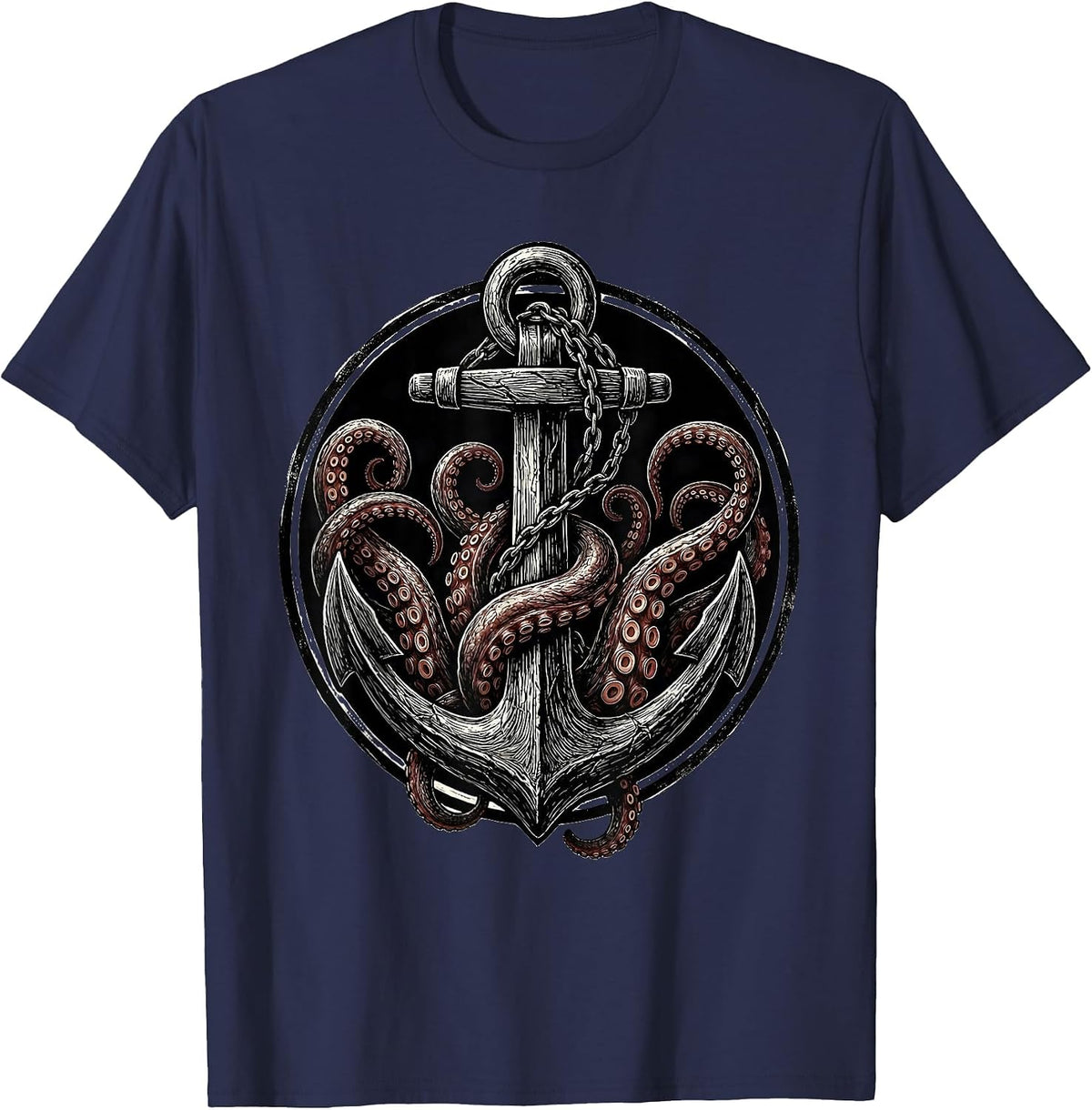 Octopus Tentacles Wrapped Around Ship Anchor T-Shirt - Navy Blue