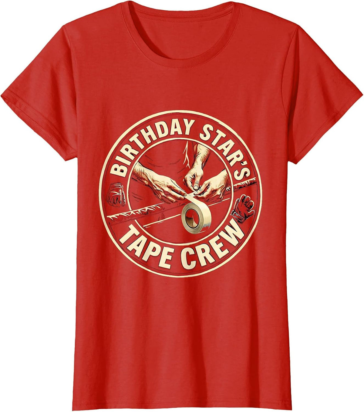 Women's Birthday Star's Tape Crew Stencil Graphic Boxing Theme Party T-Shirt - Red