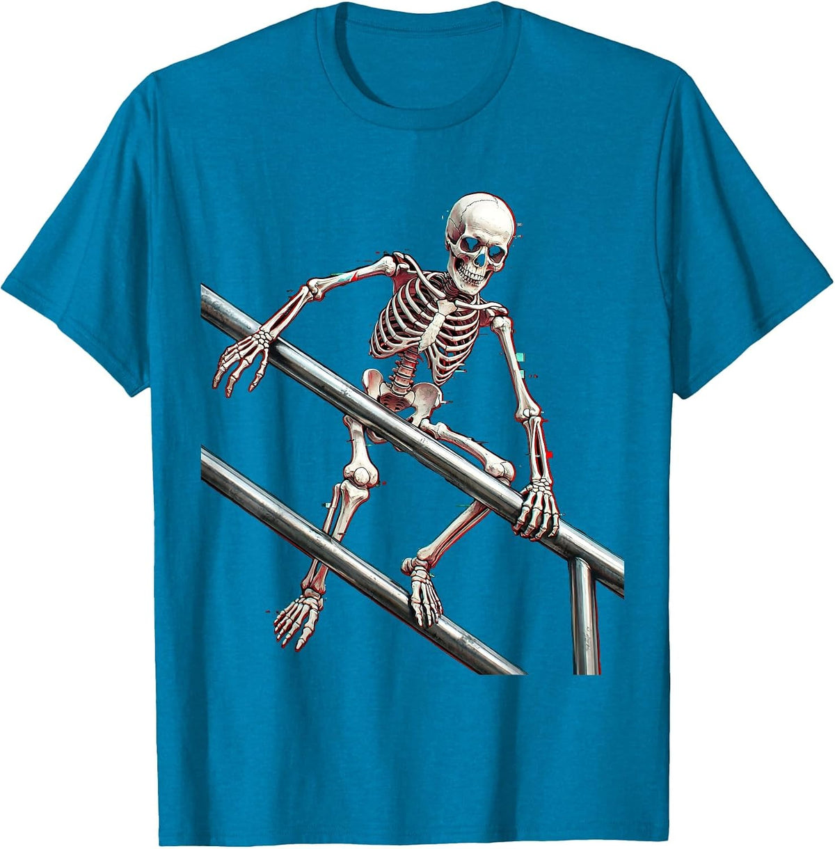 Skeleton Skater Grinding Handrail Graphic Tee T-Shirt - Sapphire Blue