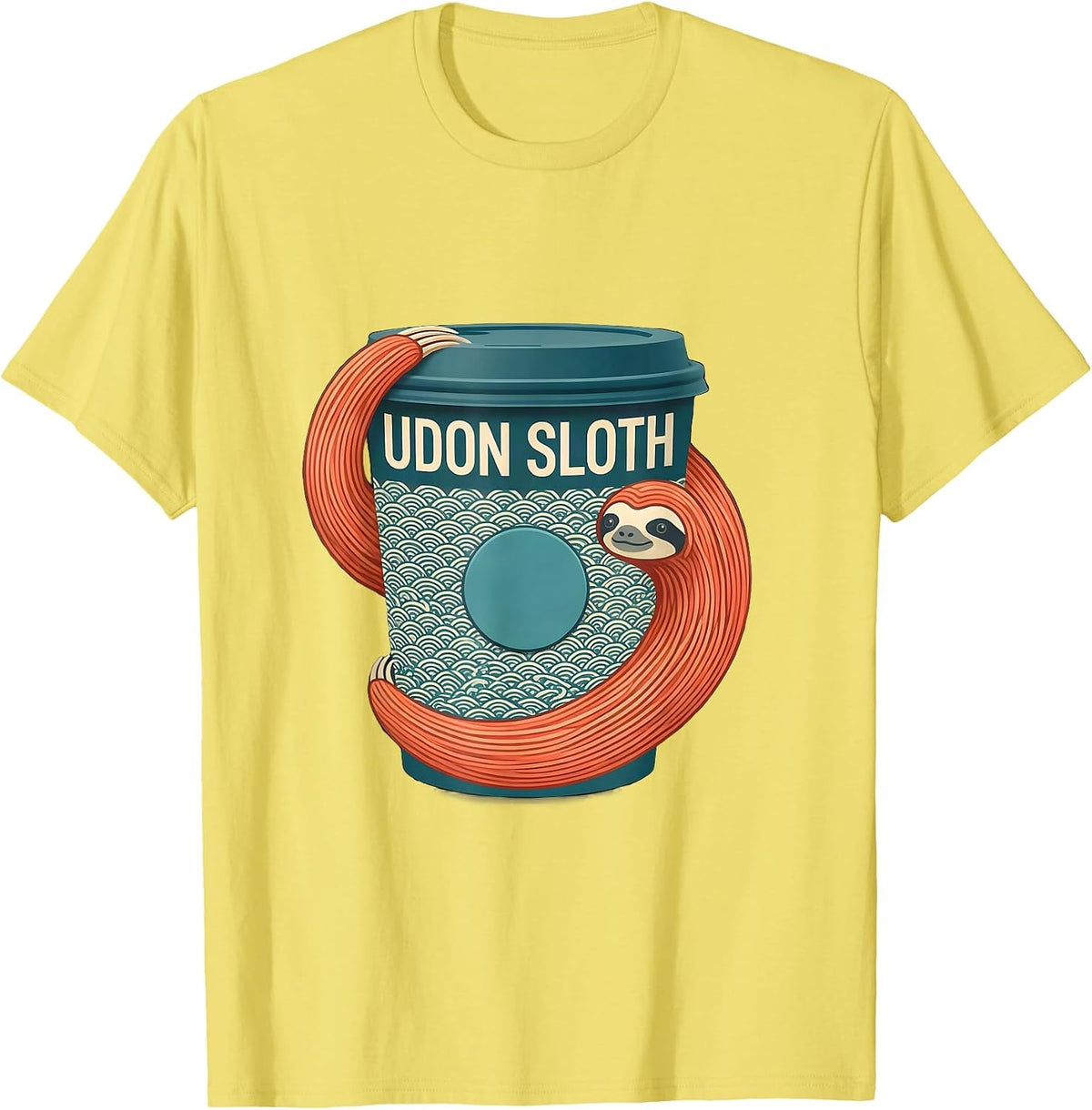 Men's Udon Sloth Midcentury Modern Japanese Pop Culture Sloth T-Shirt - Lemon Yellow