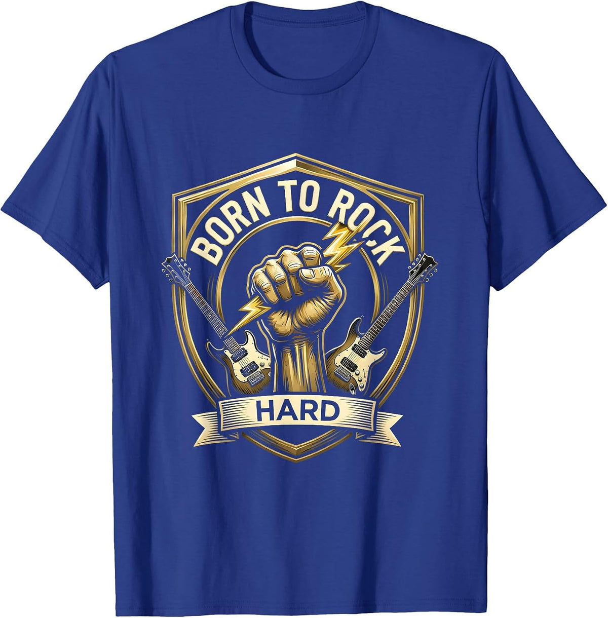 Born To Rock Hard Classic Rock Band Design T-Shirt - Royal Blue