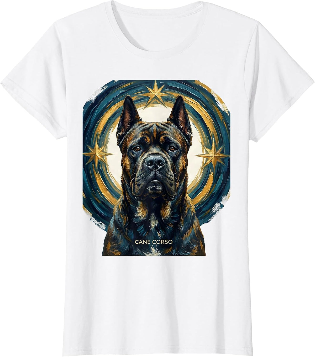 Cane Corso Van Gogh Style Starry Night Dog Portrait T-Shirt - White