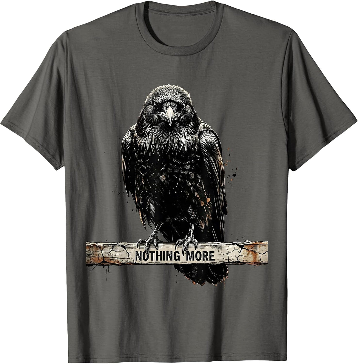 Nothing More Distressed Raven Silhouette Bird Lover Gothic T-Shirt - Asphalt Grey