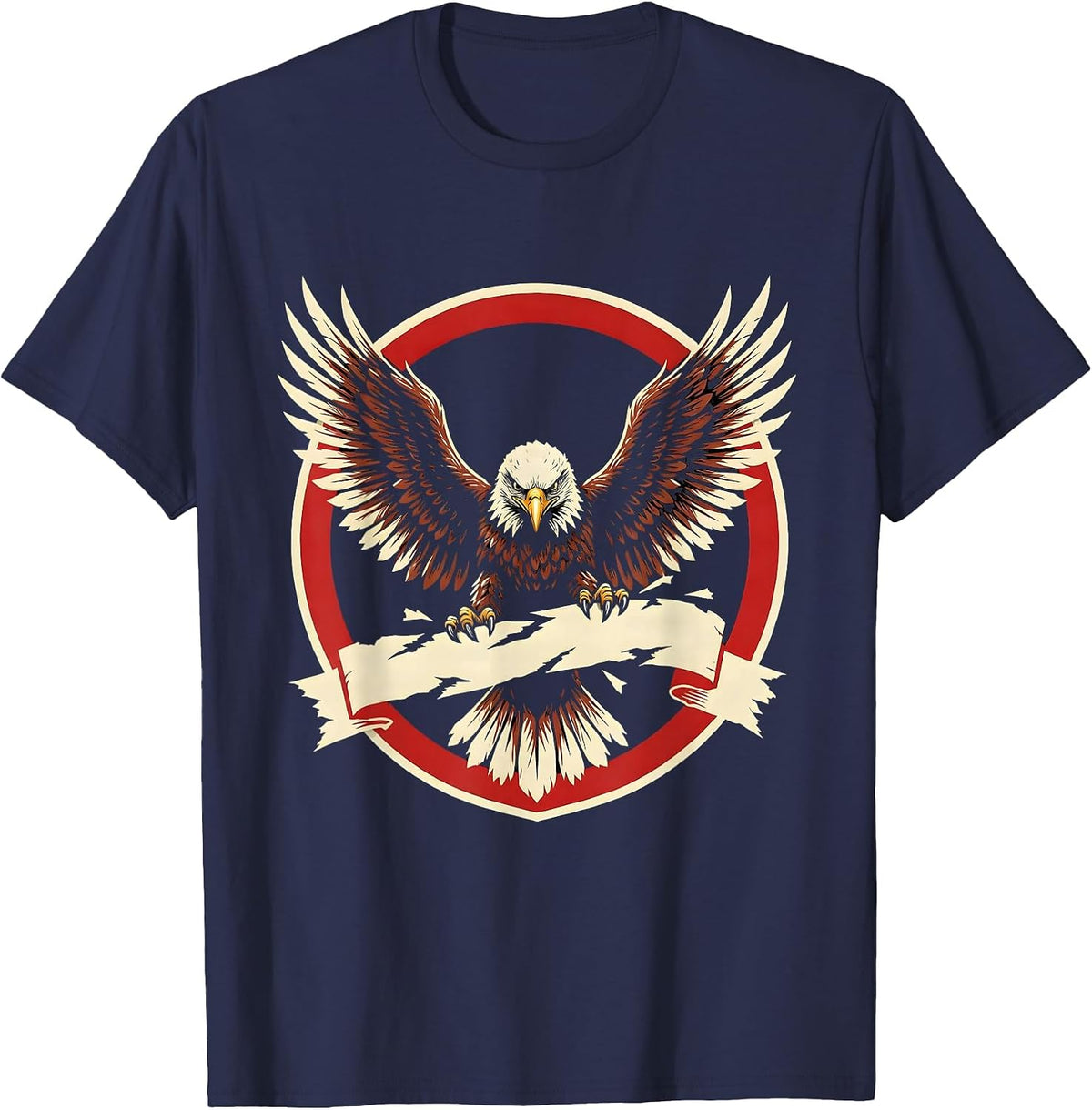 Bald Eagle Shredding Red Tape Patriotic Design T-Shirt - Navy Blue