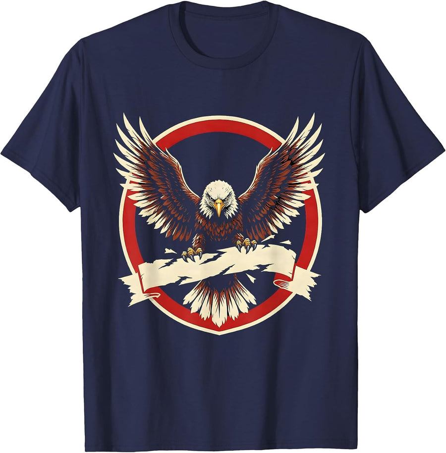 Bald Eagle Shredding Red Tape Patriotic Design T-Shirt - Navy Blue