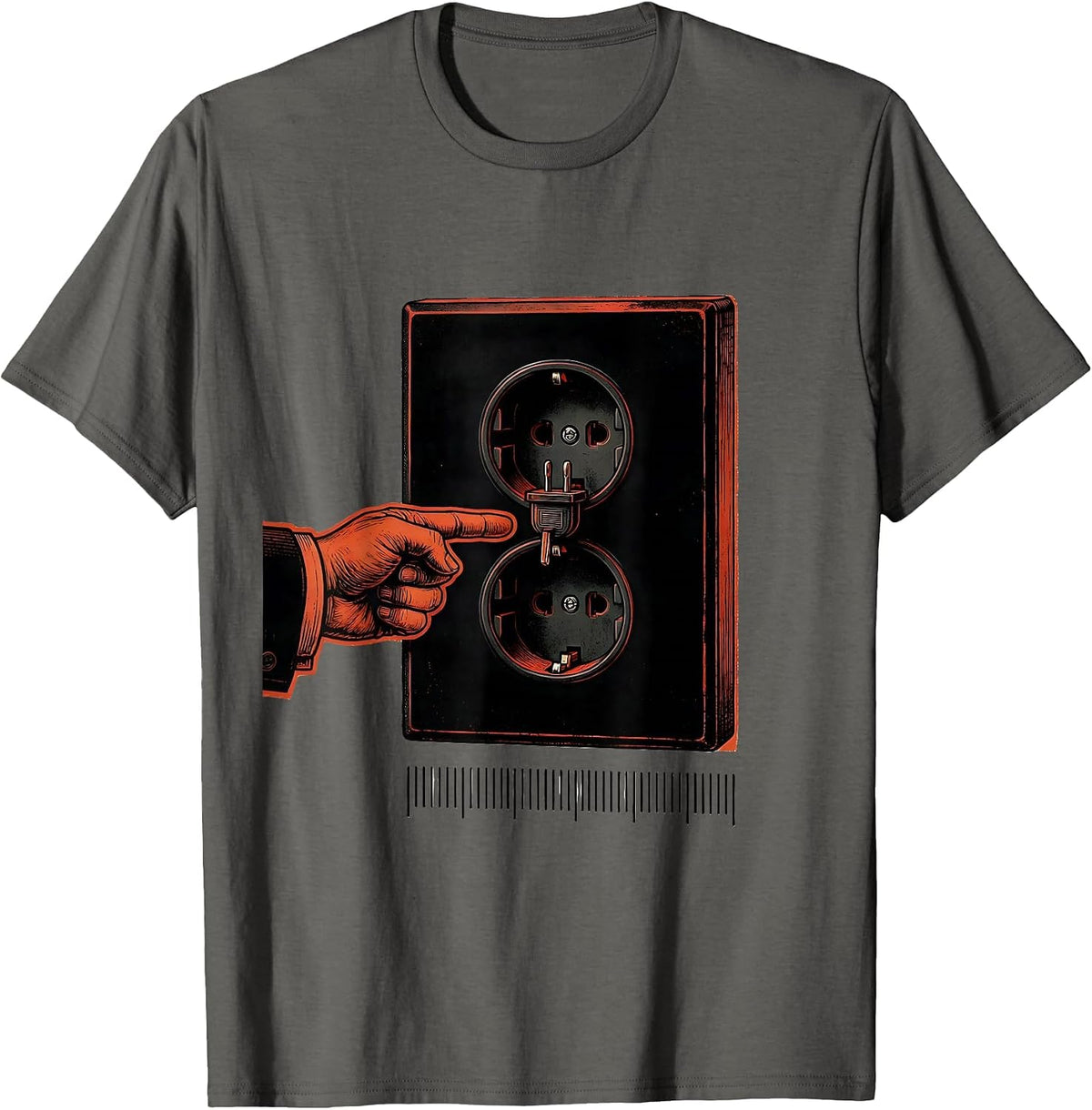Plug Gap Pointer Deadpan IT Humor Tech Support T-Shirt - Asphalt Grey