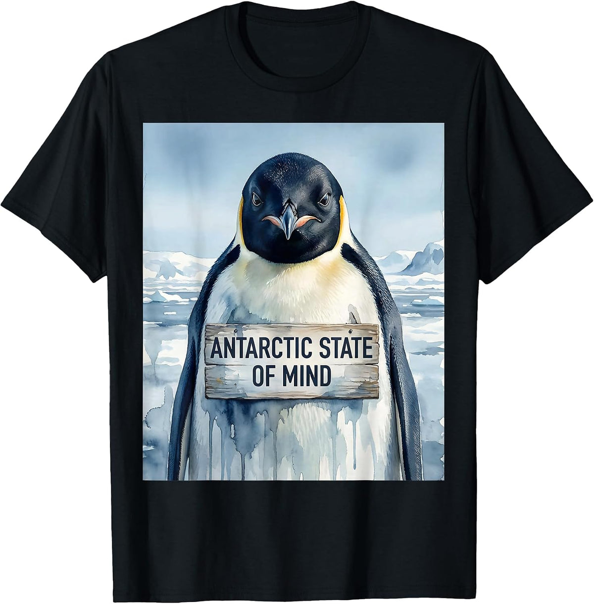 Men's Antarctic State of Mind Penguin Design T-Shirt - Black