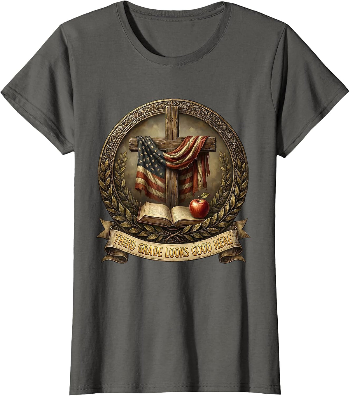 Women's Third Grade Looks Good on Me Teacher Design T-Shirt - Asphalt Grey