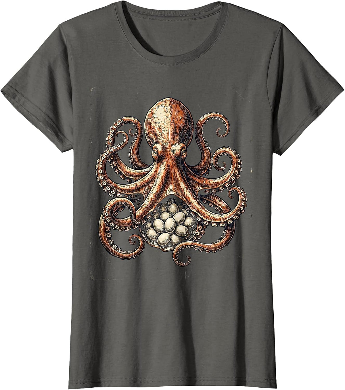 Women's Mother Octopus Guarding Eggs Mama Ocean Art T-Shirt - Asphalt Grey