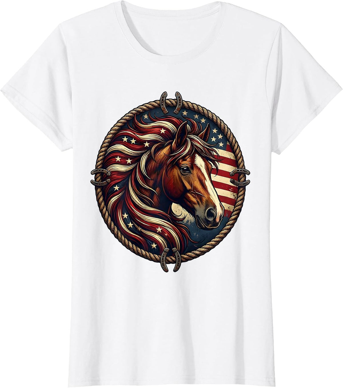 Wild Horse Desert Wind Flowing Mane Cowgirl Art T-Shirt - White