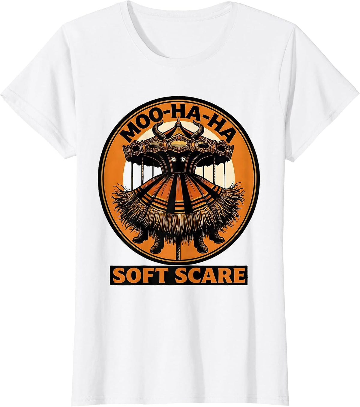 Women's Moo-Ha-Ha Soft Scare Funny Highland Cow Halloween Costume T-Shirt - White