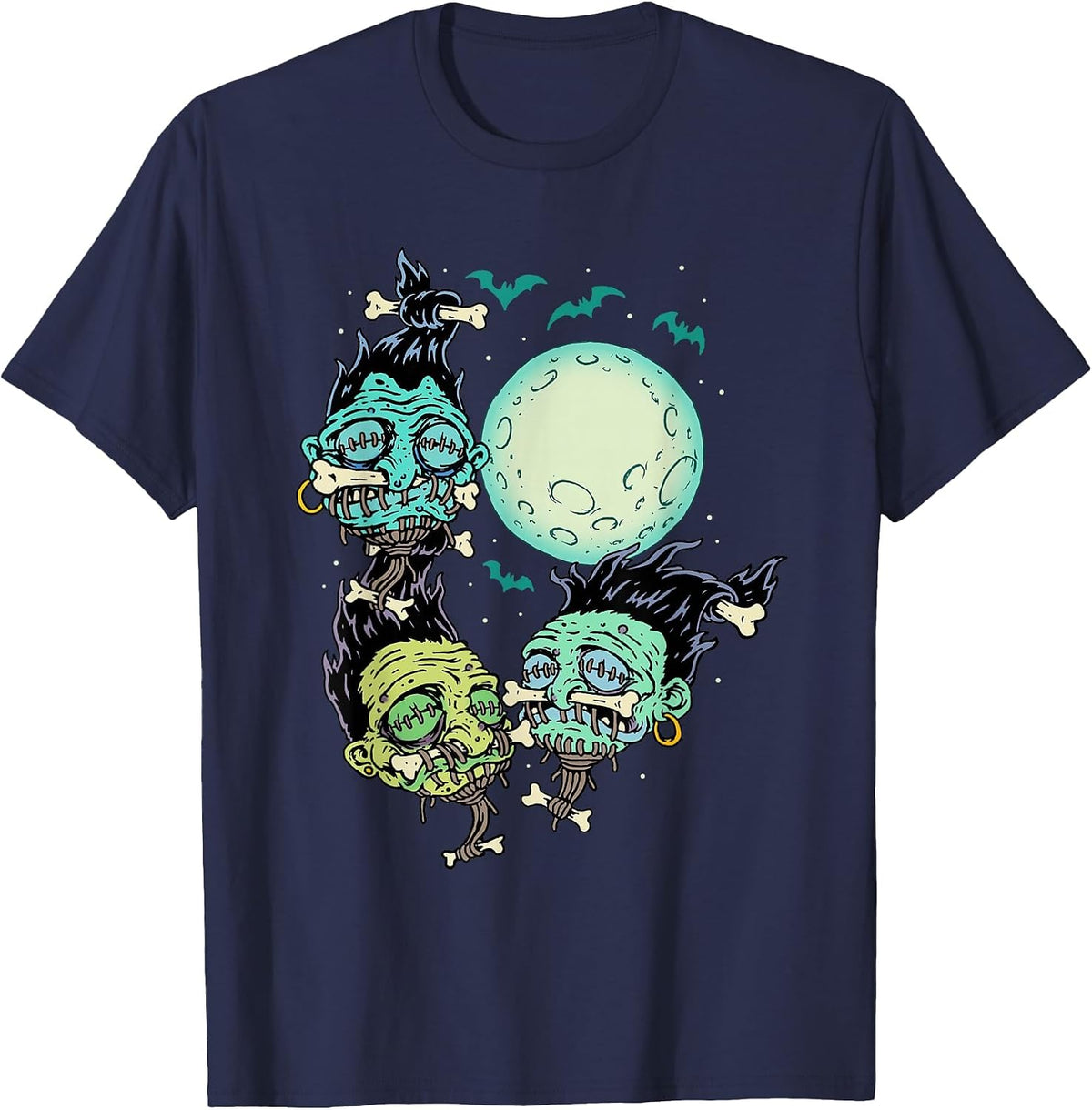 Three Voodoo Moon - Cannibal Shrunken Heads - Funny Tiki T-Shirt - Navy Blue