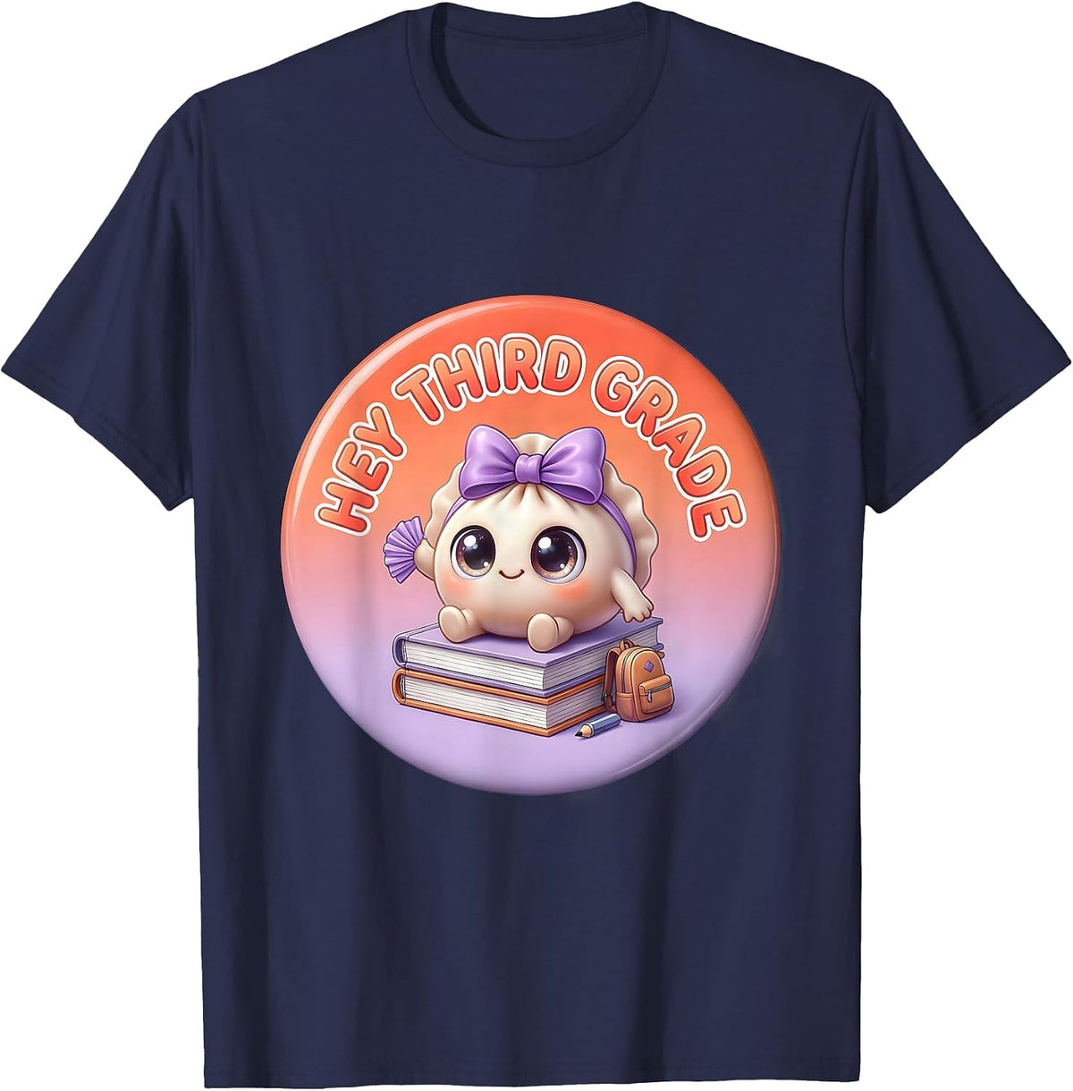 Hey Third Grade Cute Dumpling Back to School Girl Teacher T-Shirt - Navy Blue