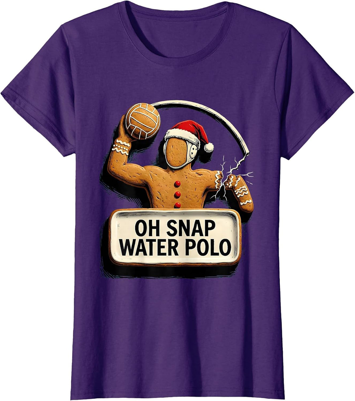 Women's Oh Snap Water Polo Funny Gingerbread Man Christmas Water T-Shirt - Purple
