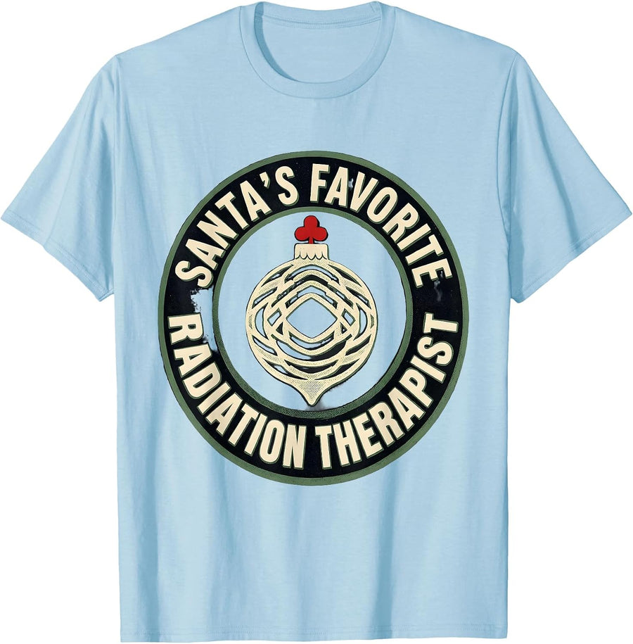 Men's Santa's Favorite Radiation Therapist Funny Radiology Tech T-Shirt - Baby Blue
