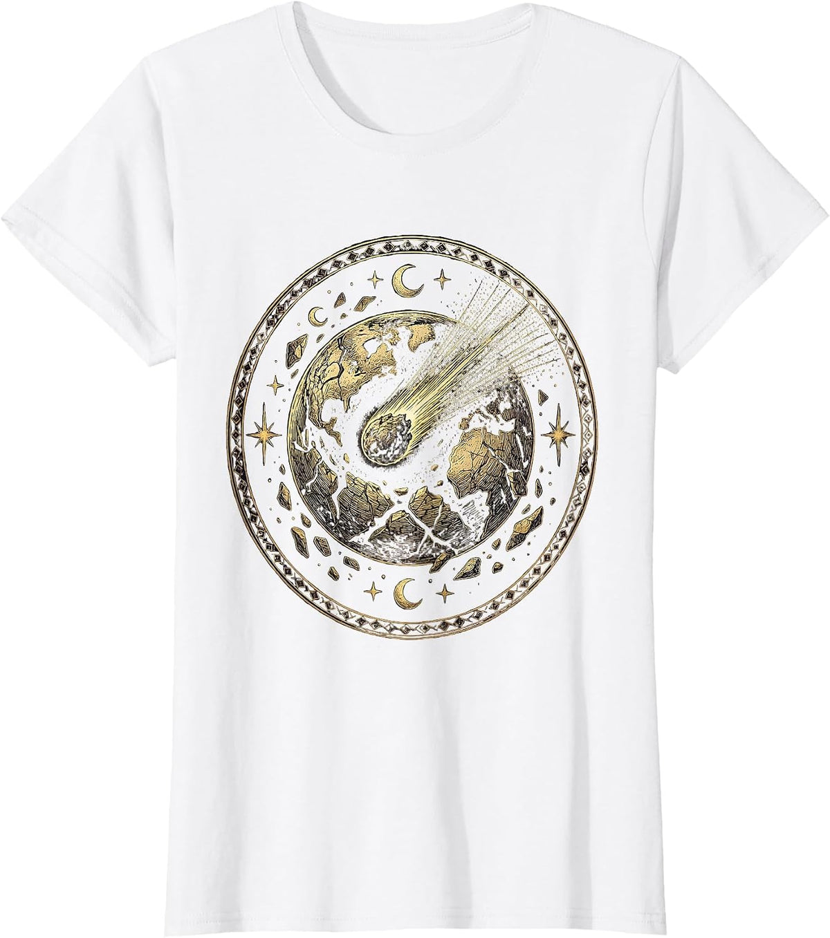 Comet and Crumbling Planet Space Art Design T-Shirt - White