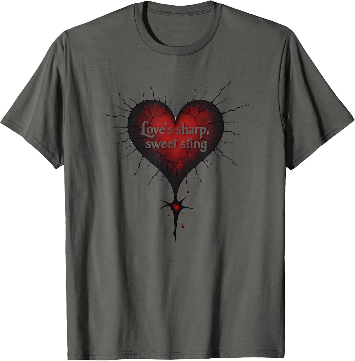 Love's Sharp Sweet Sting Romantic Gothic Design T-Shirt - Asphalt Grey