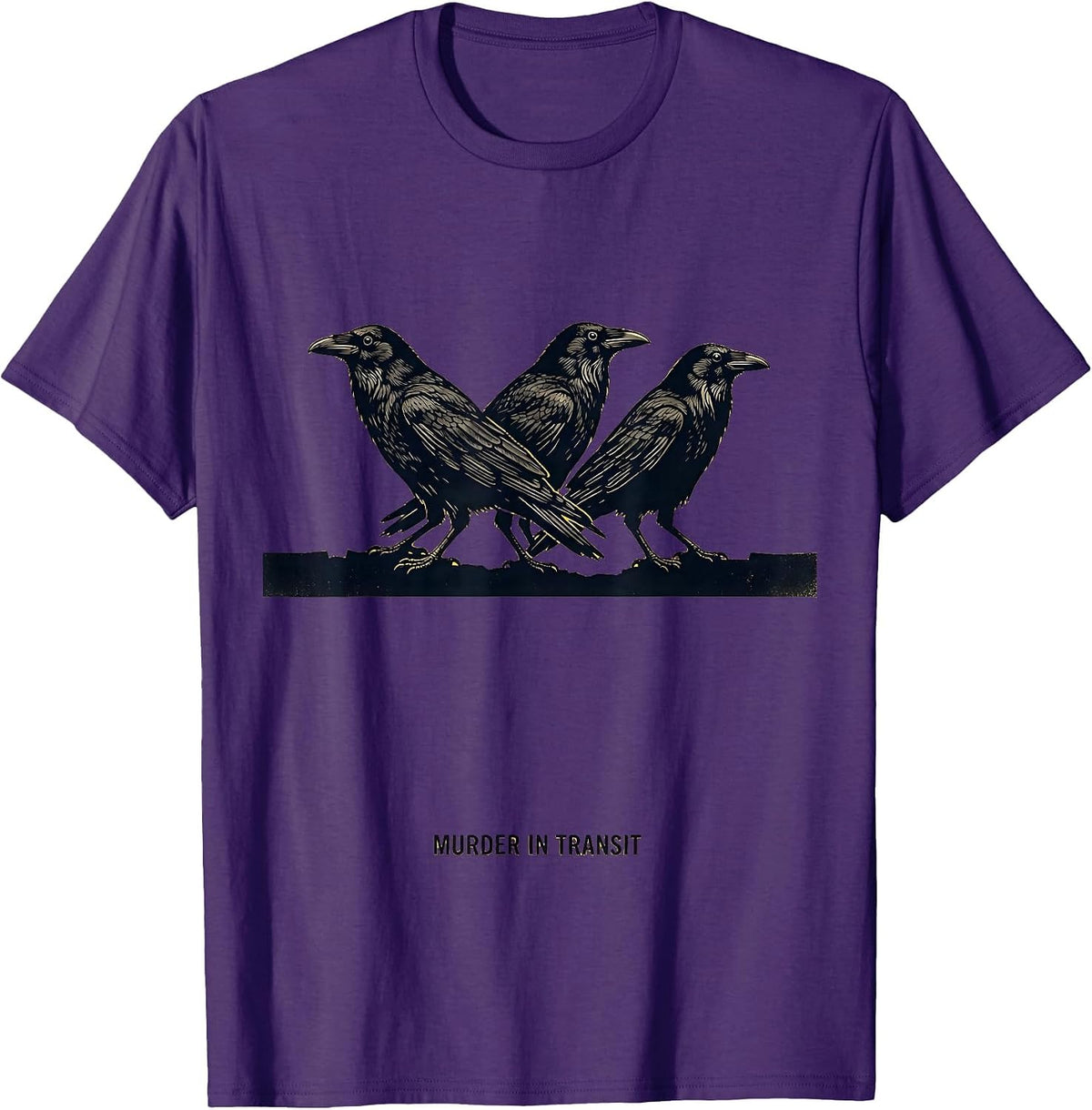 Murder In Transit Stencil Crow Dark Humor Gothic Bird Lover T-Shirt - Purple